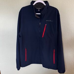 Eddie Bauer Men's Dark Blue Jacket with Red Zippers